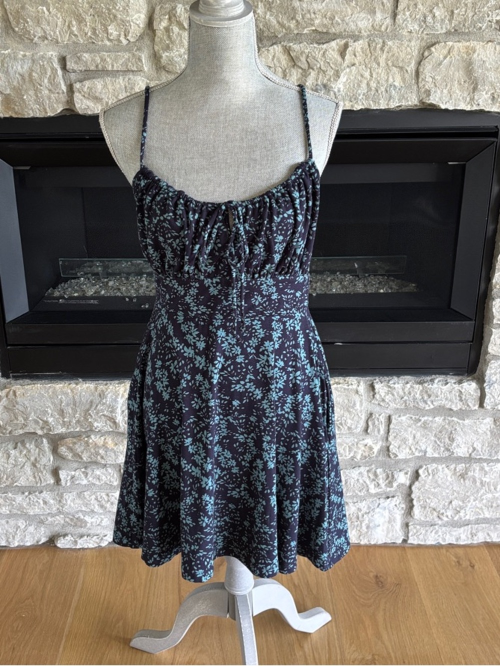 nine britton Floral Spaghetti Strap Mini Dress - Black & Teal